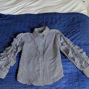 Ruffle arm dress shirt striped
